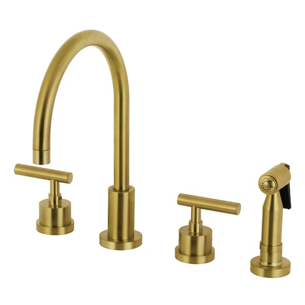 Manhattan 8" Widespread Kitchen Faucet W/Brass Sprayer, Brass